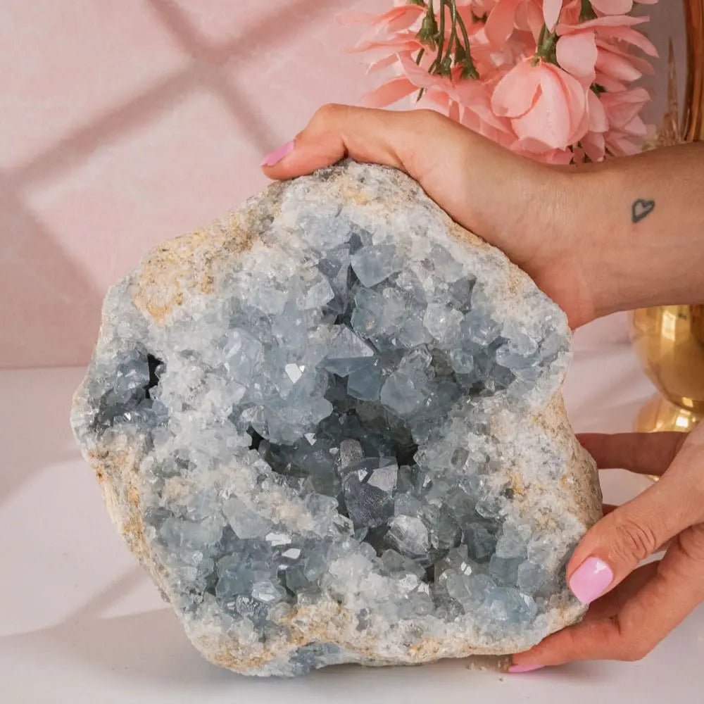 Large 12 LB Celestite Geode Display Piece - Amethyst Goddess