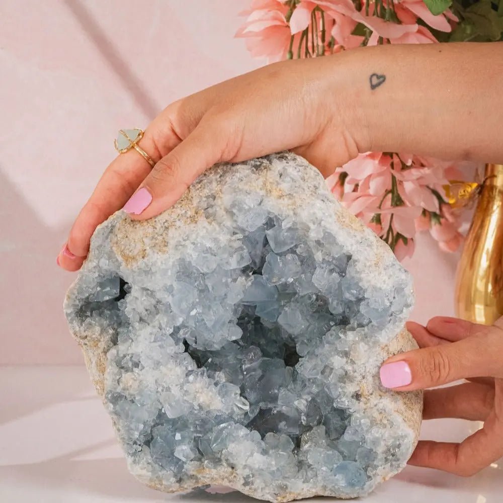 Large 12 LB Celestite Geode Display Piece - Amethyst Goddess