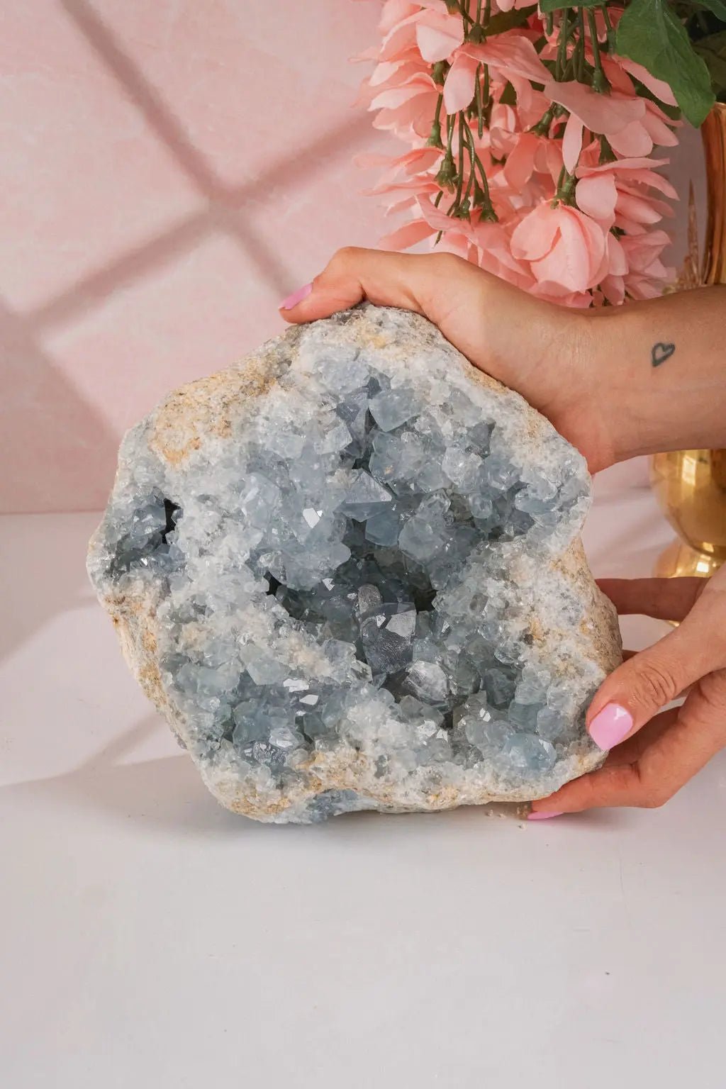 Large 12 LB Celestite Geode Display Piece - Amethyst Goddess