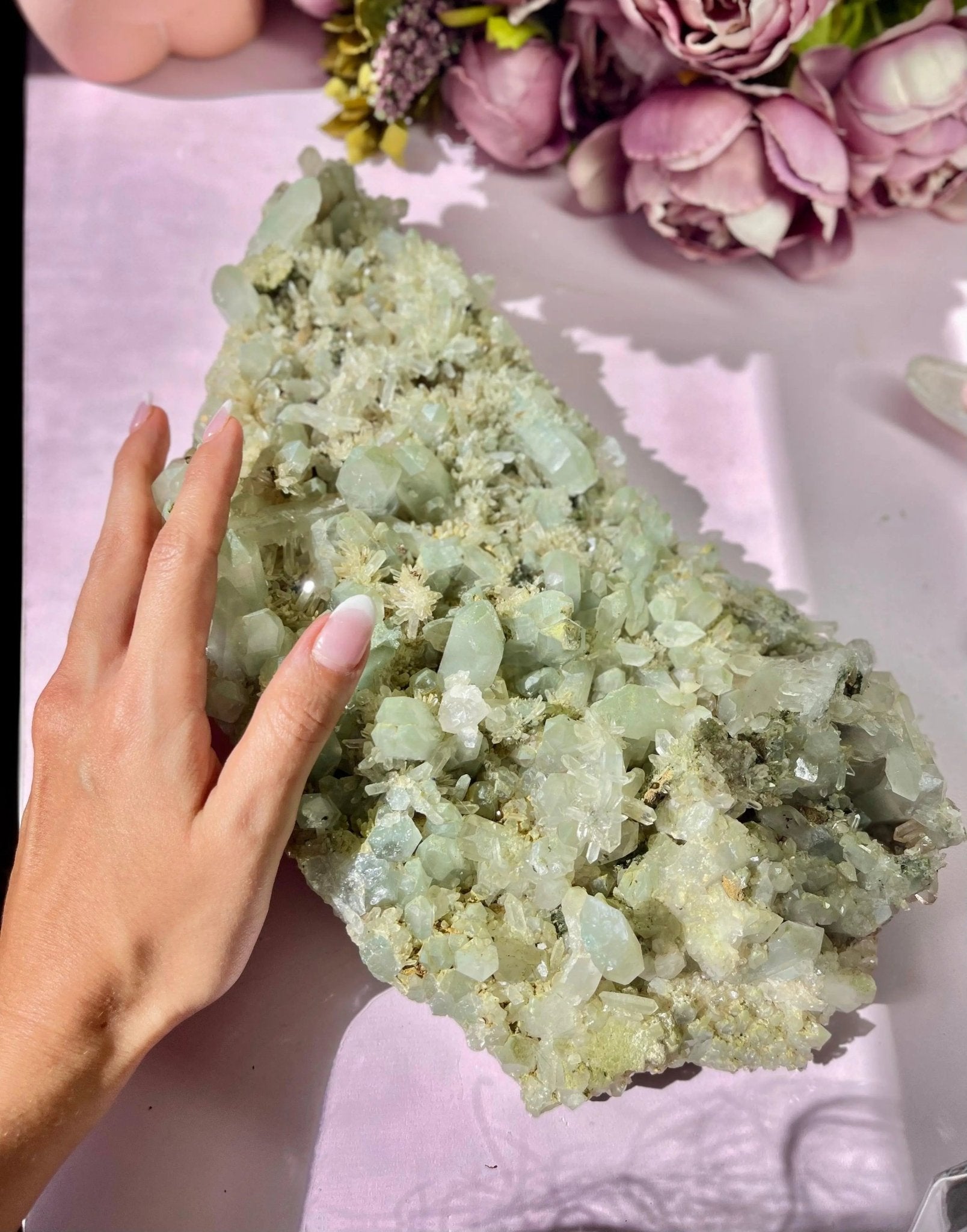 8lb Epidote Quartz on Green Chlorite Quartz - Amethyst Goddess