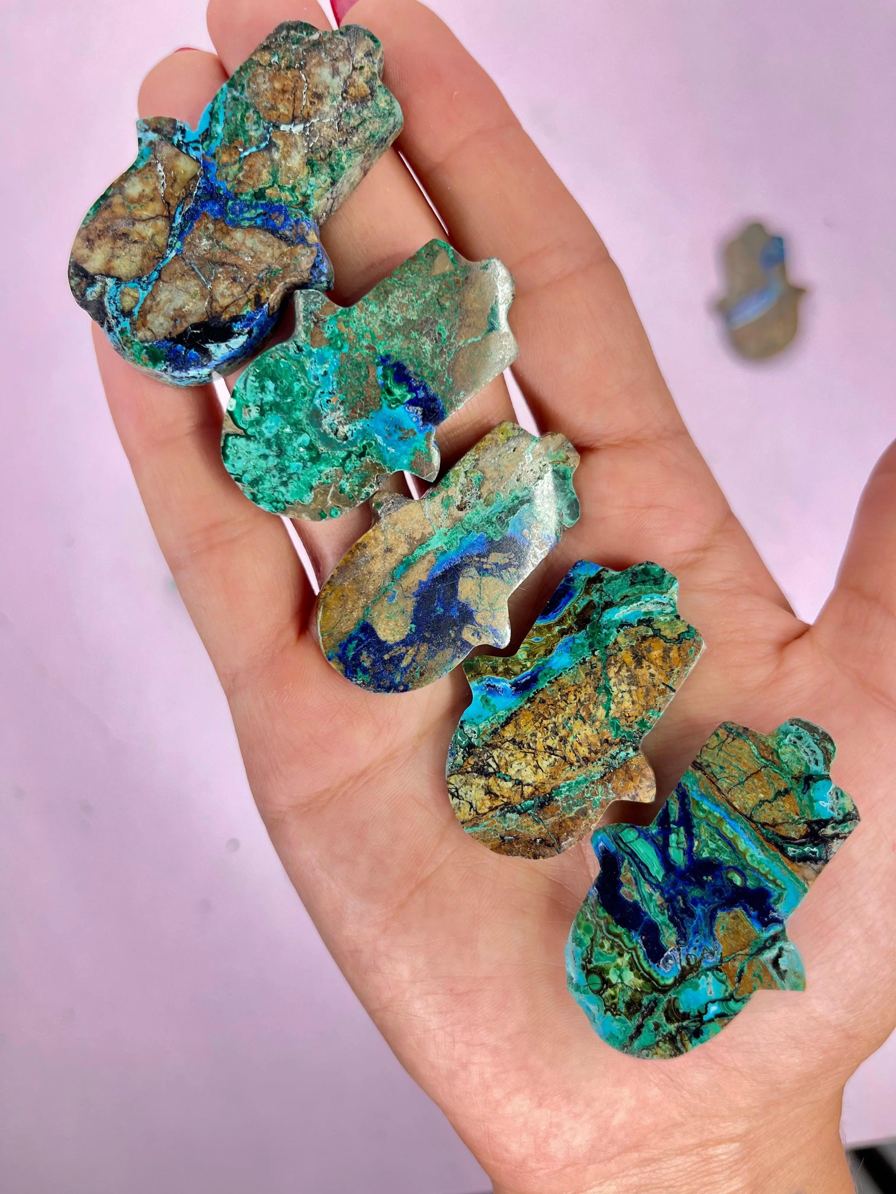 Azurite Chrysocolla Mini Hamsa Hands,1