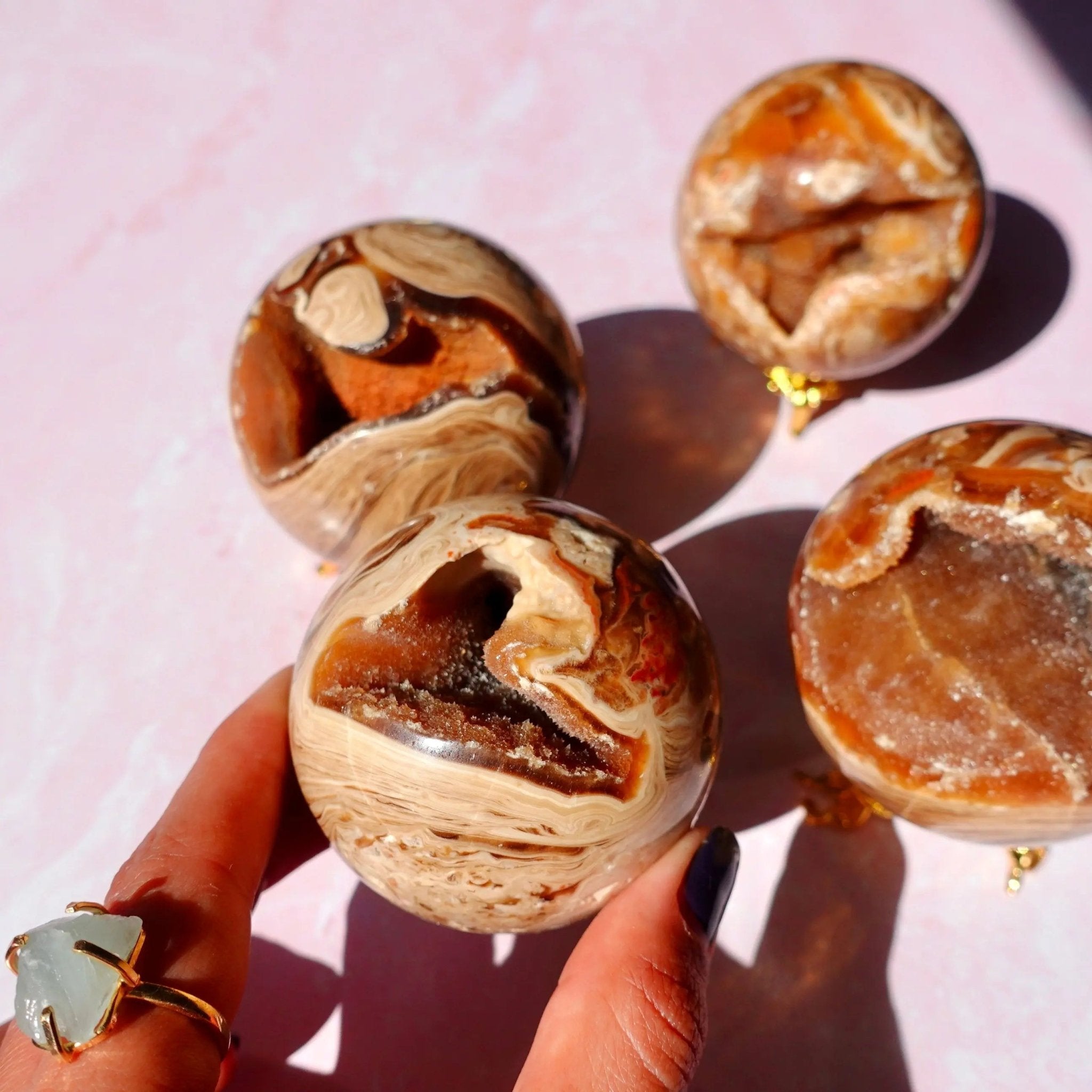 Druzy Chocolate Brown Aragonite Spheres - Amethyst Goddess