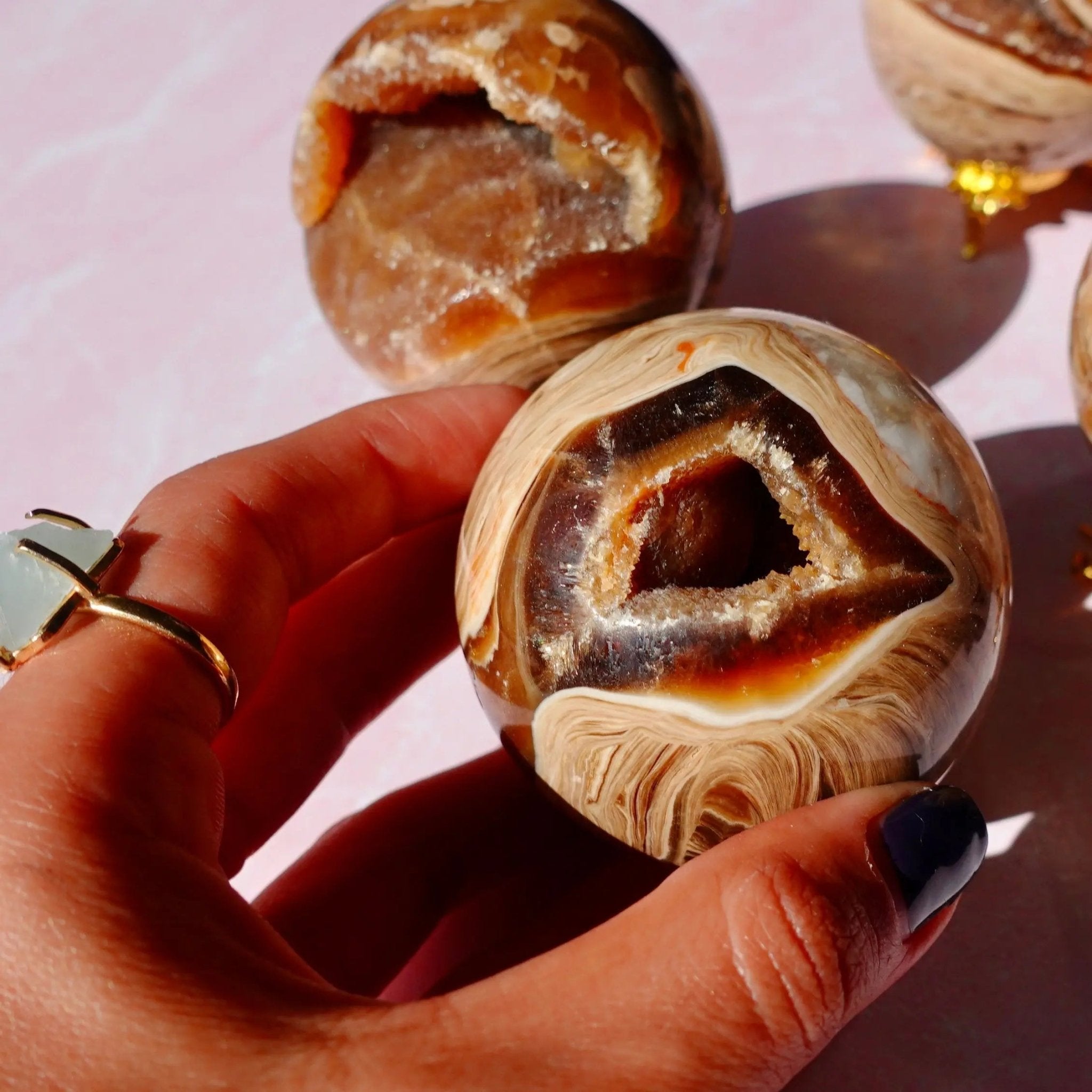 Druzy Chocolate Brown Aragonite Spheres - Amethyst Goddess