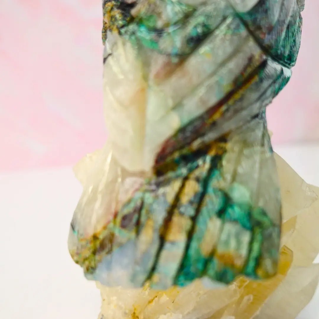 Quantum Quattro Crystal Owl Figurine on Clear Quartz Base - Amethyst Goddess