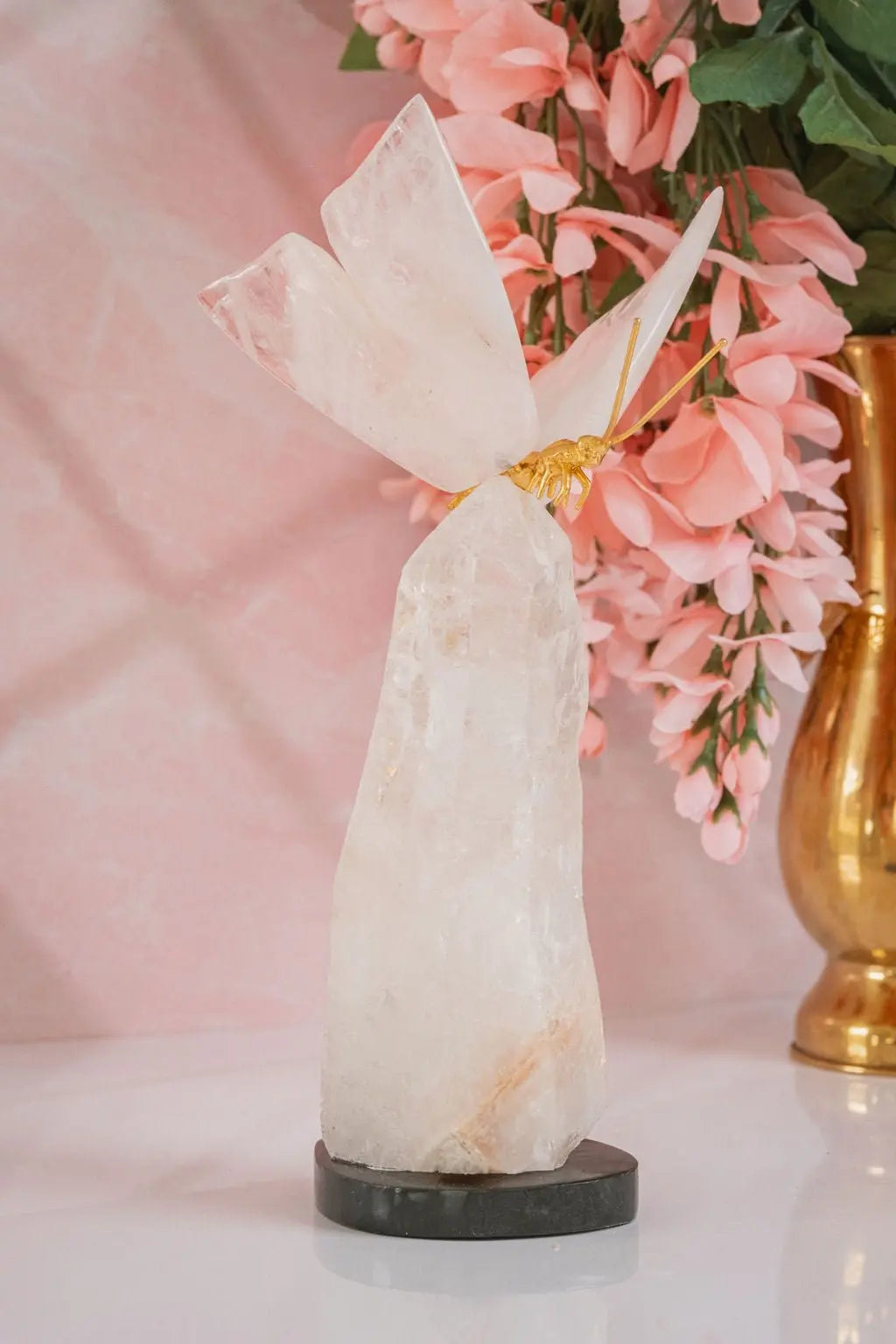 Rose Quartz Butterfly on Quartz Base - Amethyst Goddess