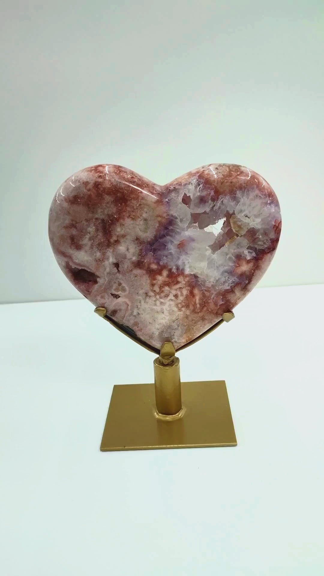 Radiant 4.2 lb Pink Amethyst Heart Crystal Display With Golden Base