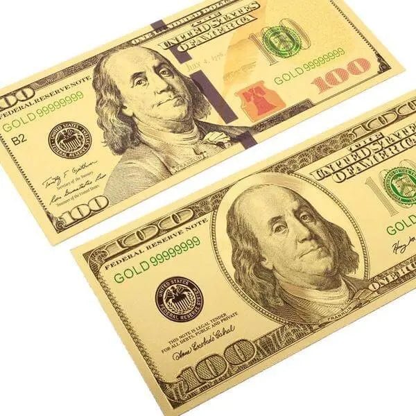 24k Gold Plated $100 Dollar Bill For Manifesting Abundance - Amethyst Goddess