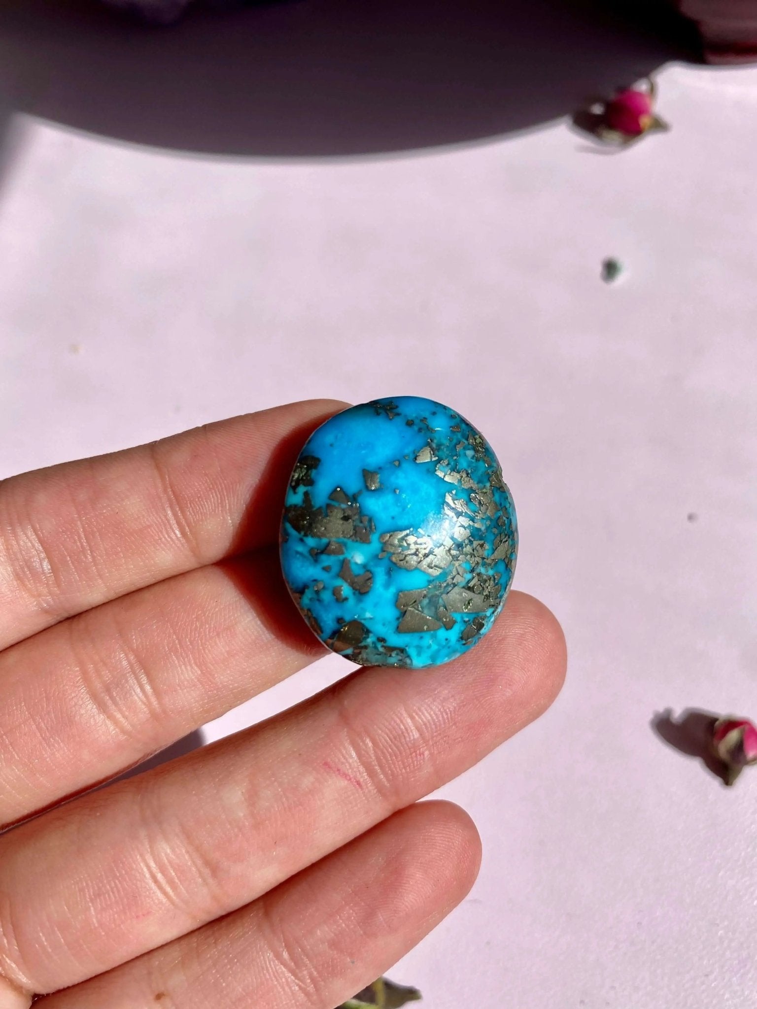 Authentic Morenci Turquoise Cabochon With Pyrite Inclusions - Amethyst Goddess