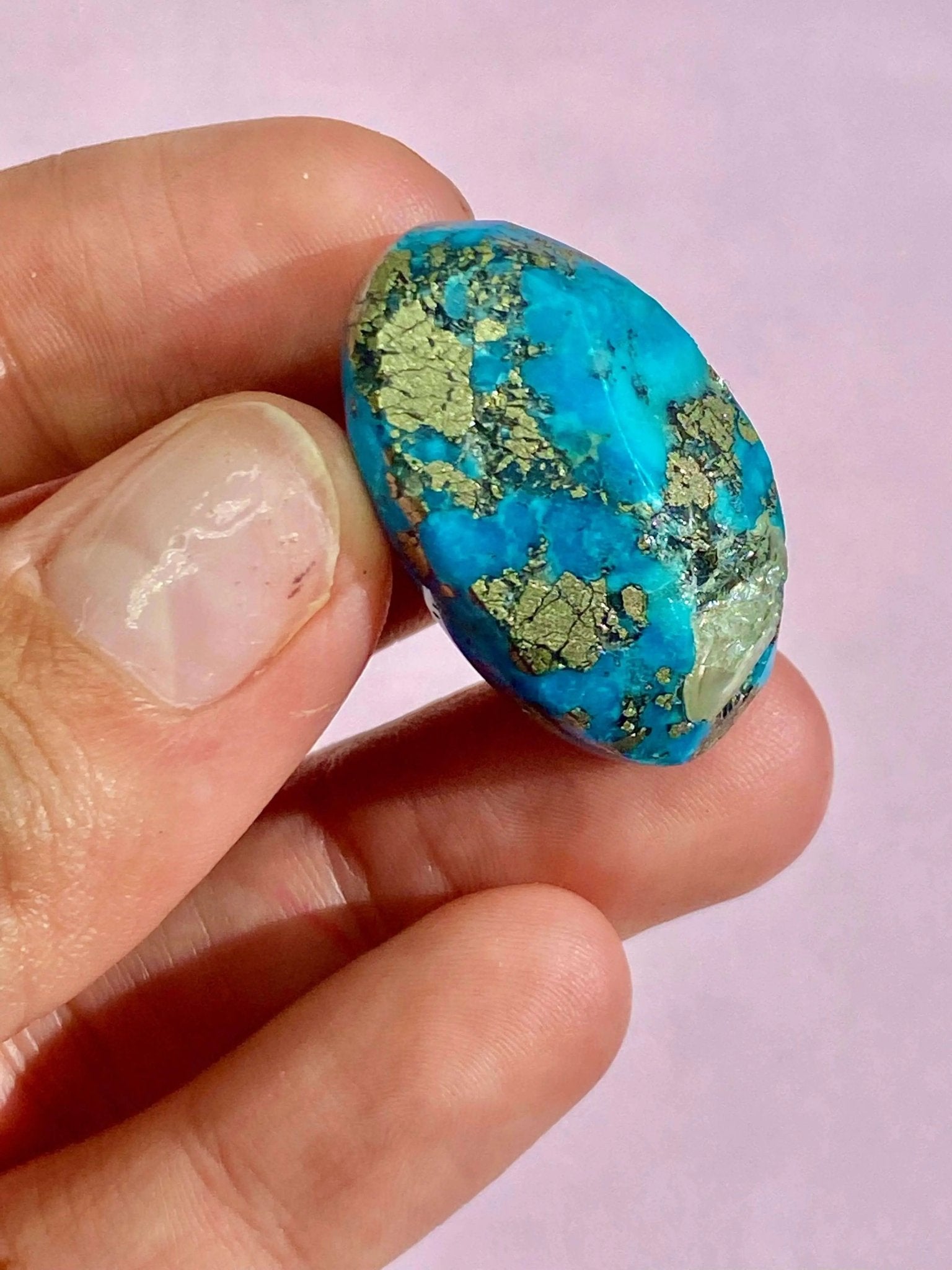 Authentic Morenci Turquoise Cabochon With Pyrite Inclusions - Amethyst Goddess