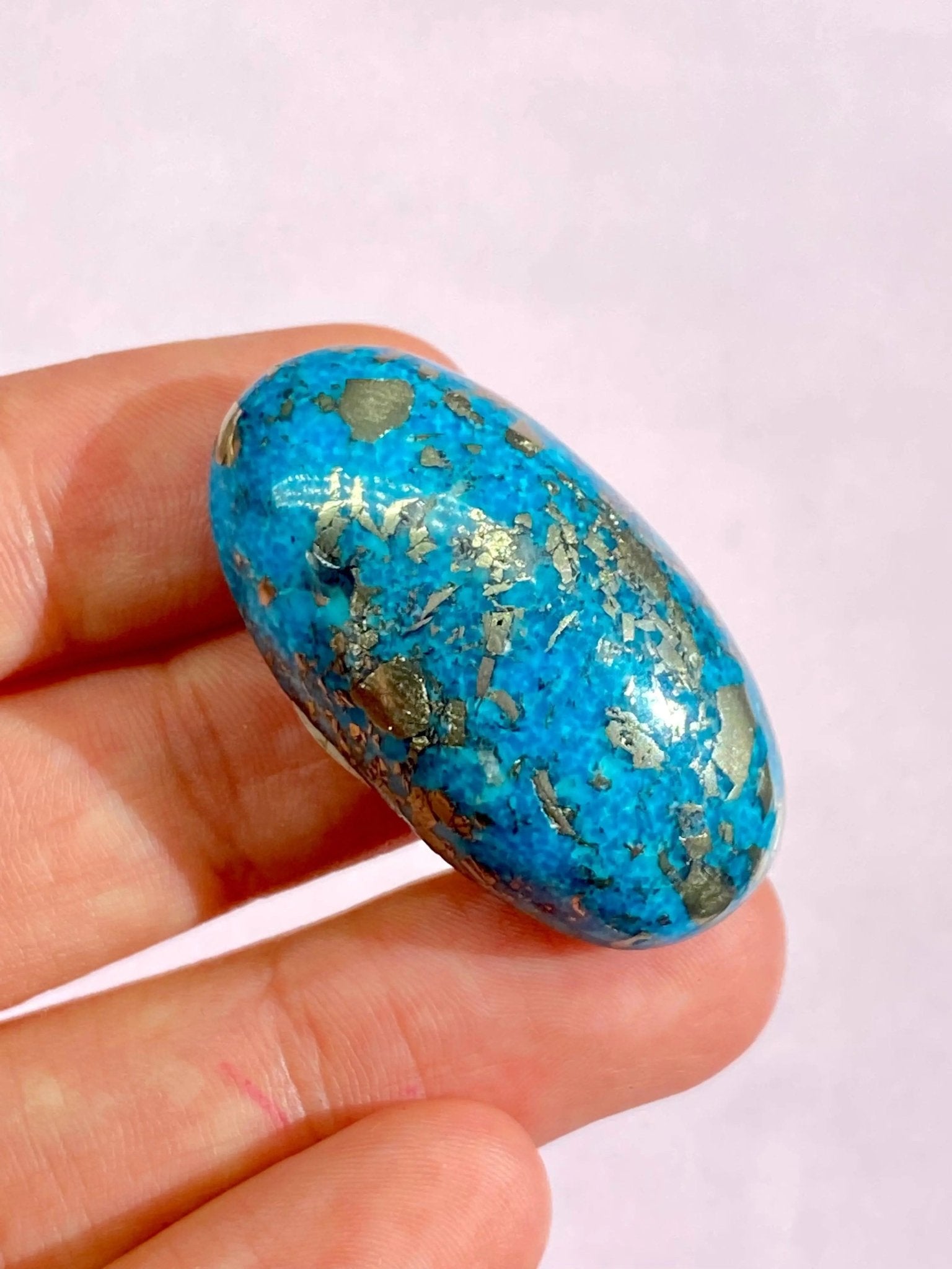 Authentic Morenci Turquoise Cabochon With Pyrite Inclusions - Amethyst Goddess