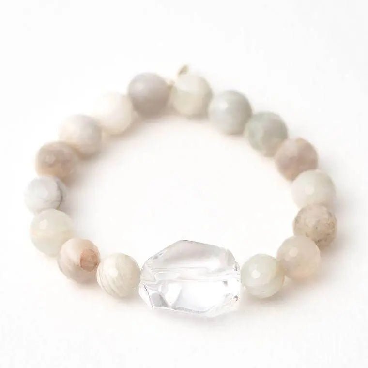 Cream Moonstone + Clear Quartz Bracelet - Amethyst Goddess