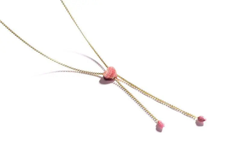 Luv Me Rhodochrosite Heart Adjustable Necklace in 14K Yellow Gold Plated Sterling Silver - Amethyst Goddess