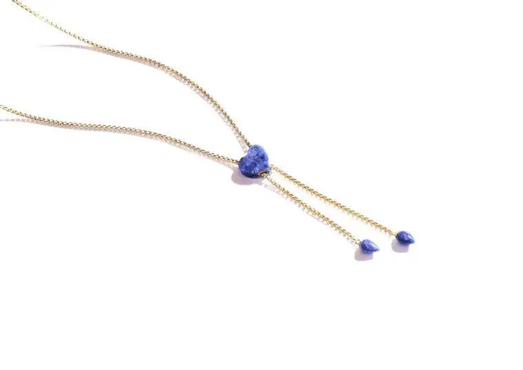 Luv Me Sodalite Adjustable Heart Necklace in 14K Yellow Gold Plated Sterling Silver - Amethyst Goddess
