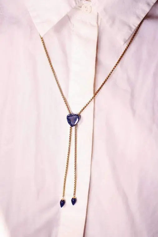 Luv Me Sodalite Adjustable Heart Necklace in 14K Yellow Gold Plated Sterling Silver - Amethyst Goddess