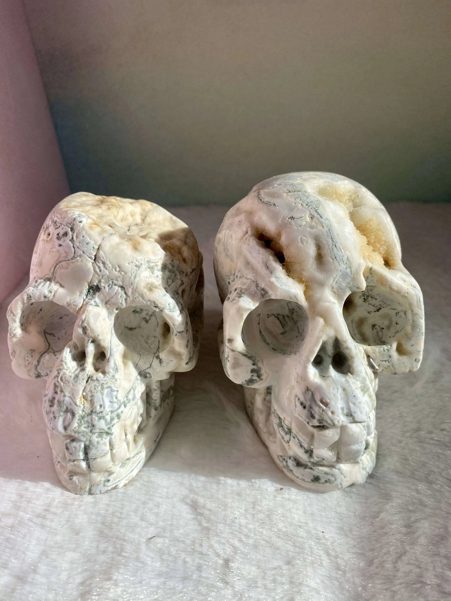 Moss Agate Skulls For Balance & Grounding - Amethyst Goddess