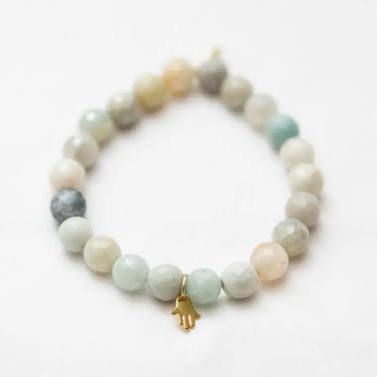Mystic Amazonite + Hamsa Charm Bracelet - Amethyst Goddess