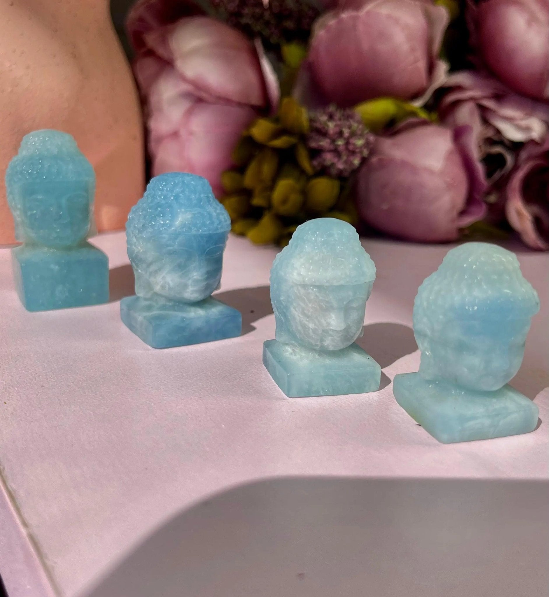 Pure Aquamarine Buddha Heads - Amethyst Goddess