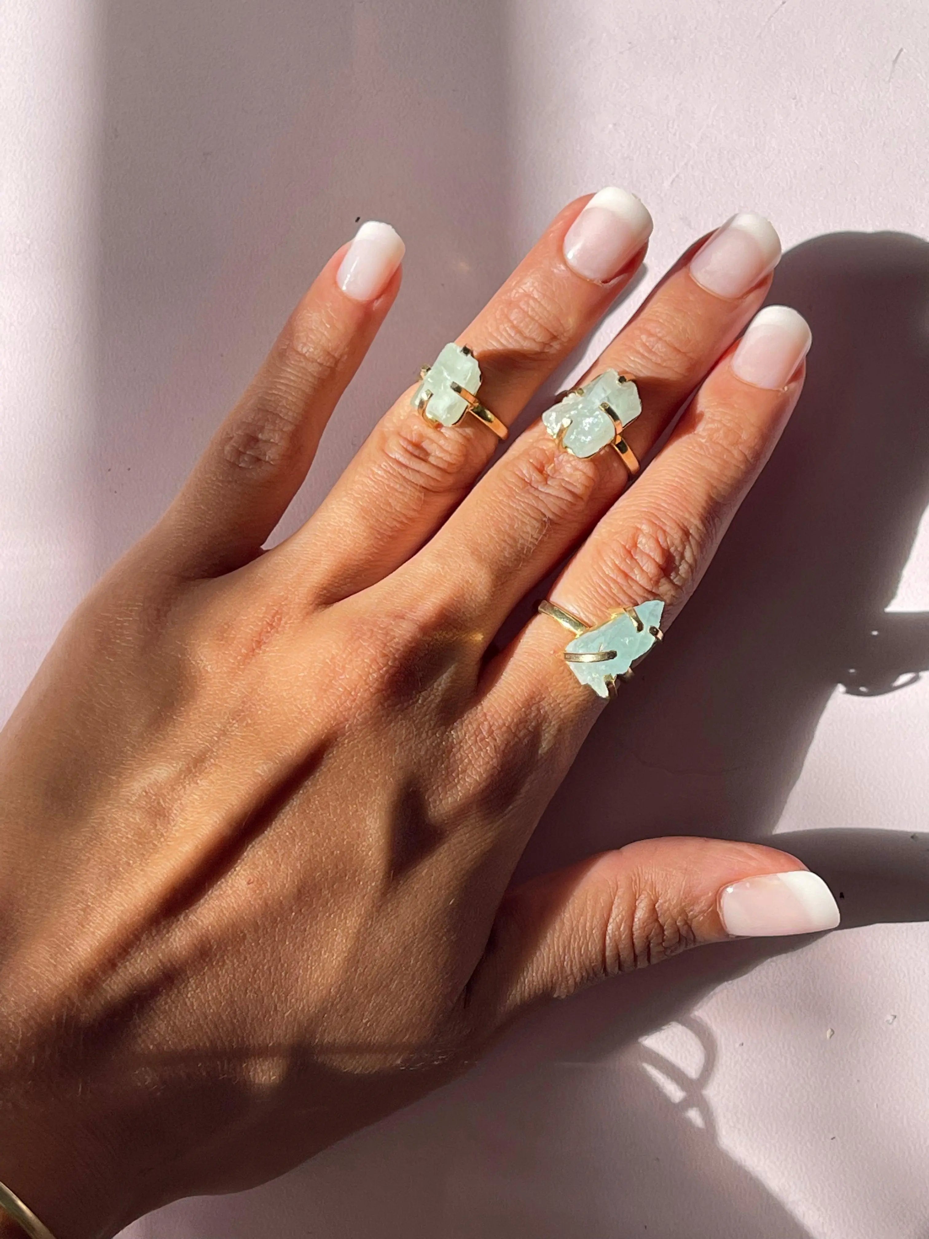 Raw Aquamarine Simple Band Rings,2