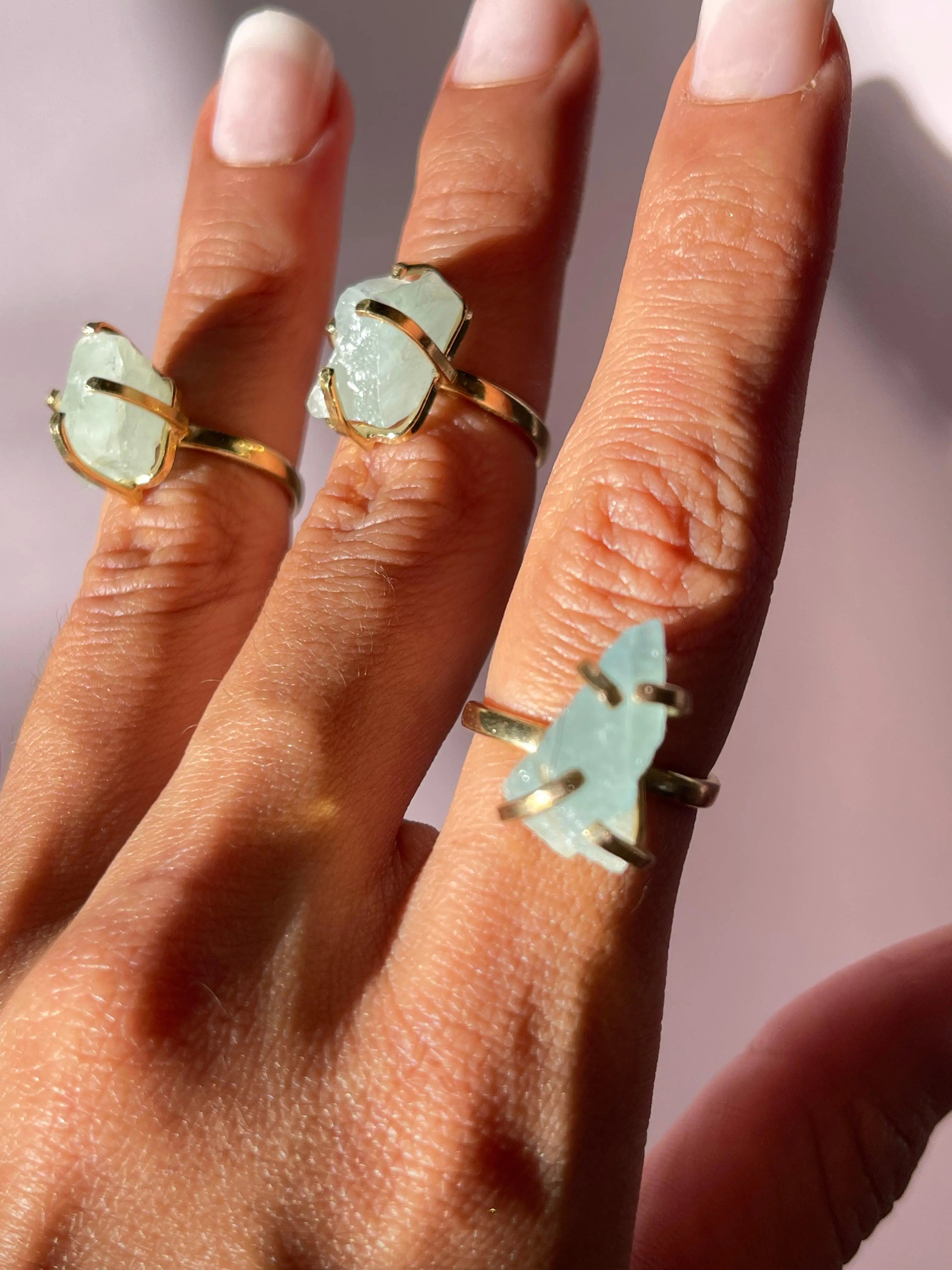 Raw Aquamarine Simple Band Rings,6