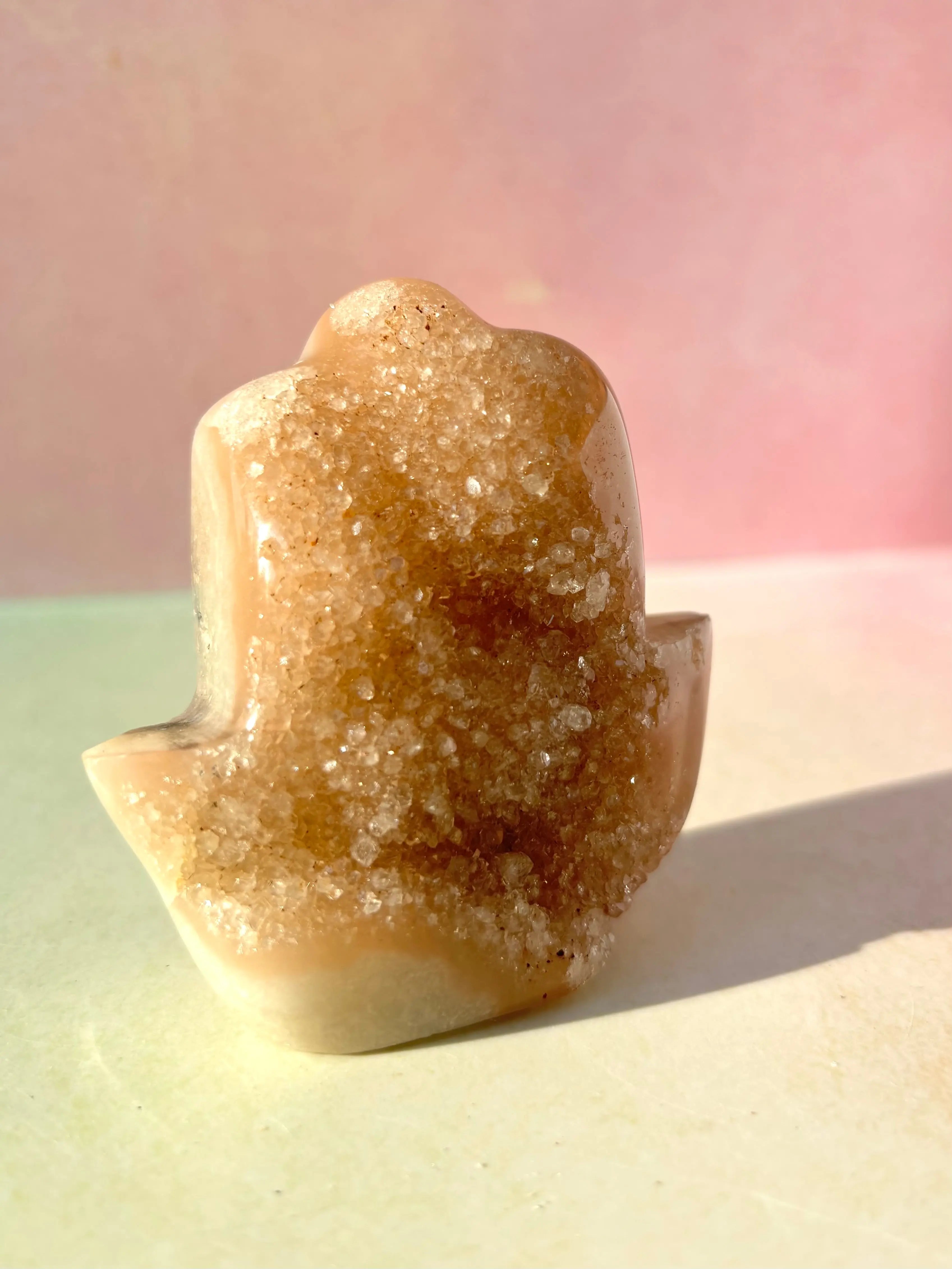 Honey Glow Druzy Amethyst Hamsa Hand