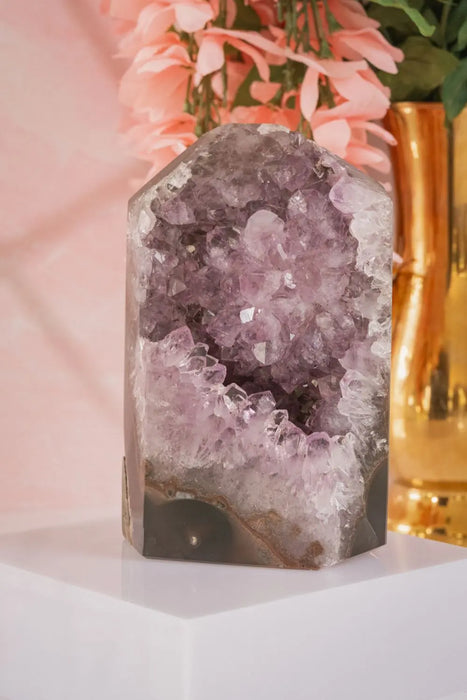 large geode amethyst tower with quartz statement piece 2
