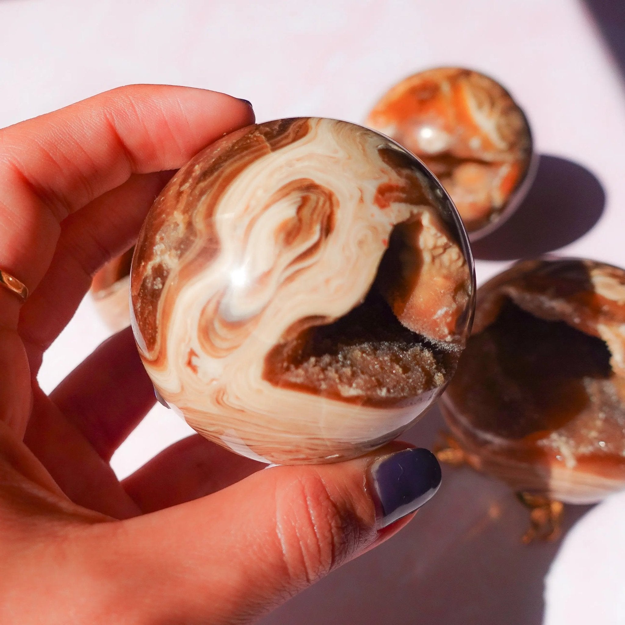 Druzy Chocolate Brown Aragonite Spheres - Amethyst Goddess