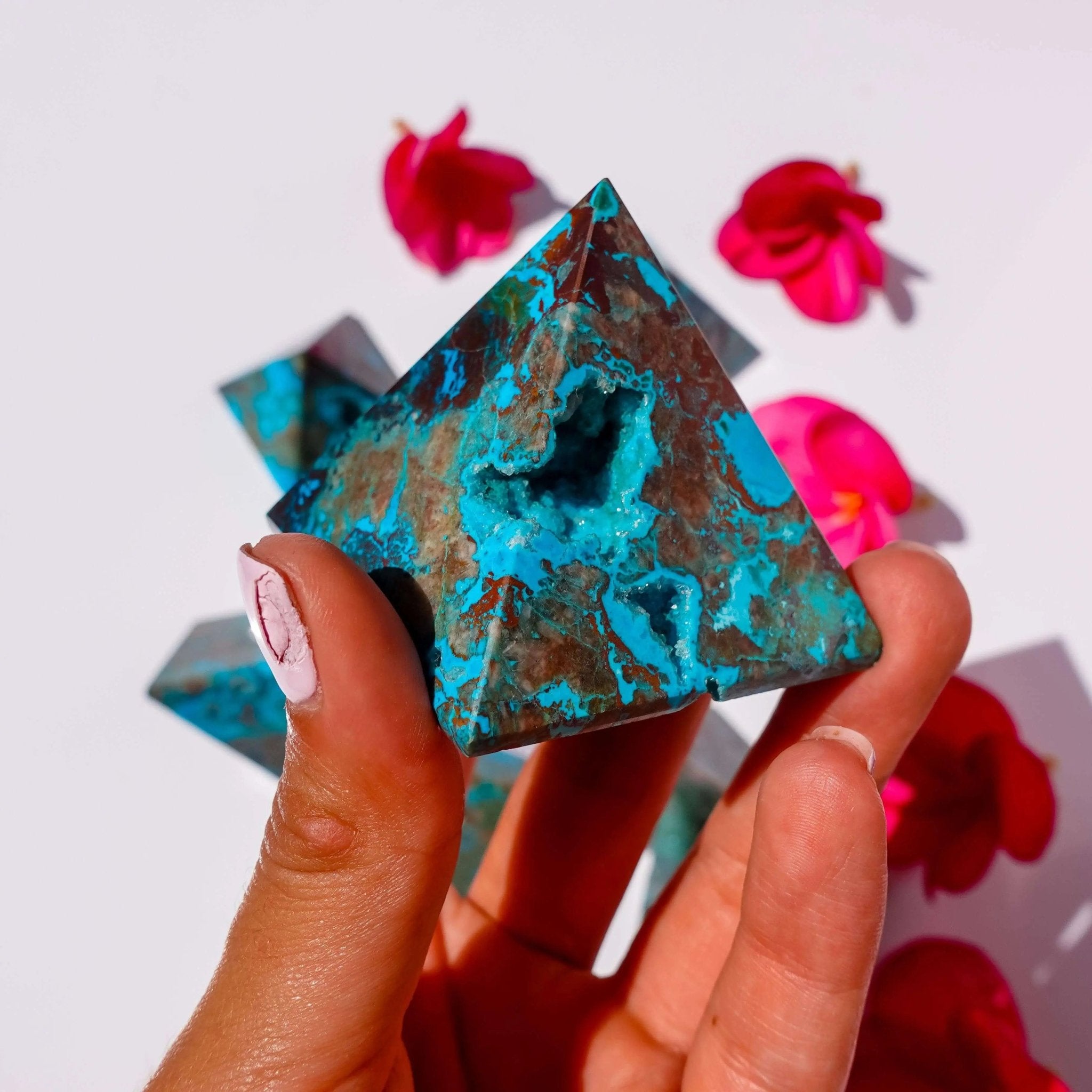 Druzy Chrysocolla Pyramids - Amethyst Goddess