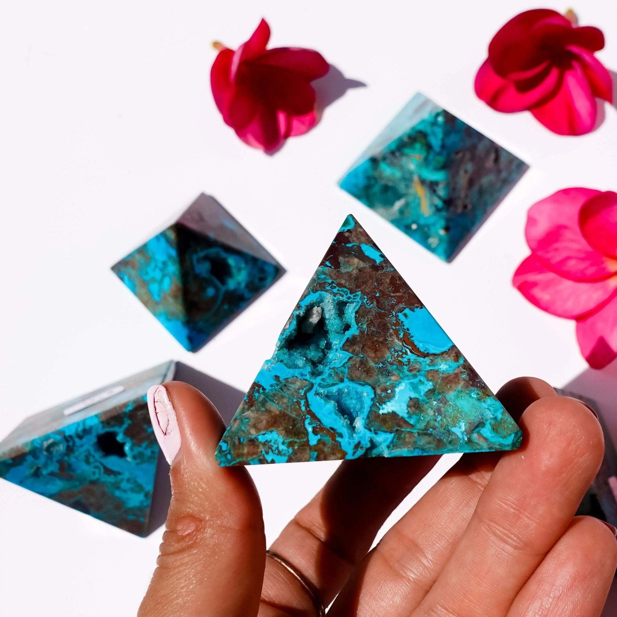 Druzy Chrysocolla Pyramids - Amethyst Goddess
