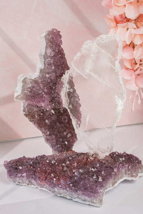 Amethyst Flowers With Selenite Gypsum