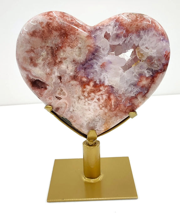 Radiant 4.2 lb Pink Amethyst Heart Crystal Display With Golden Base