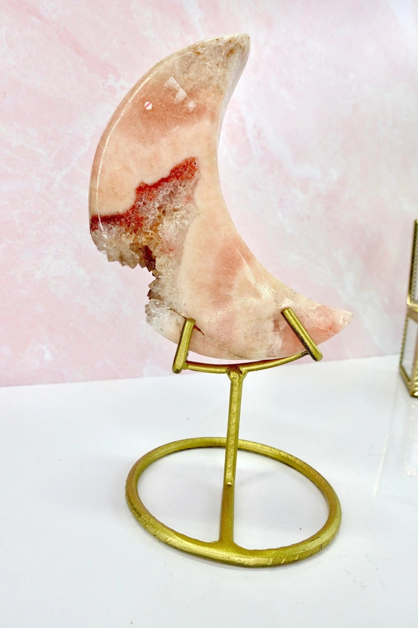 Pink Amethyst Moons With Gold Base - Amethyst Goddess