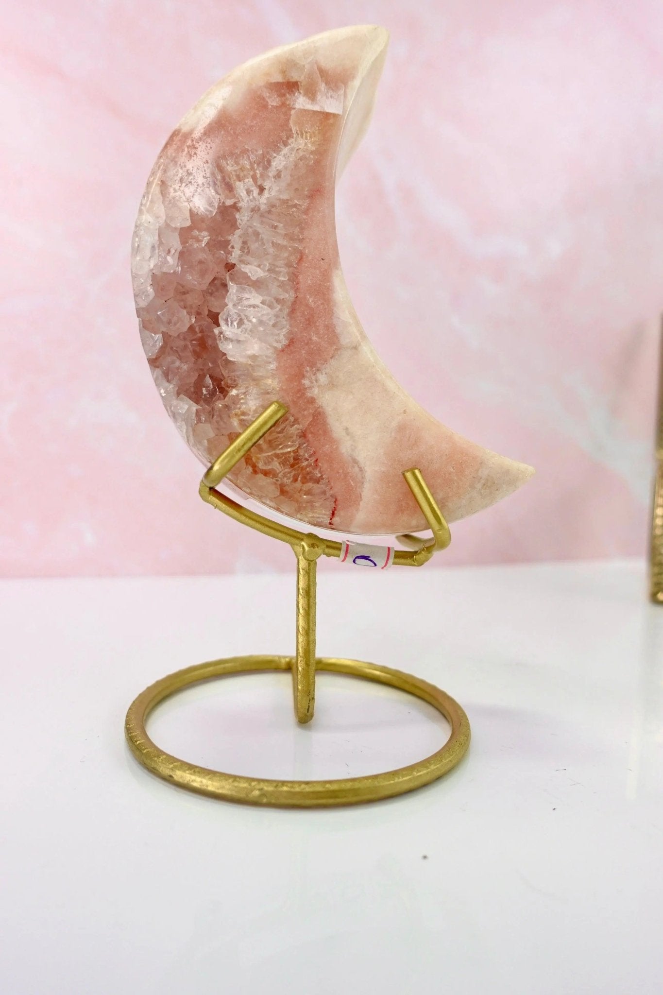 Pink Amethyst Moons With Gold Base - Amethyst Goddess