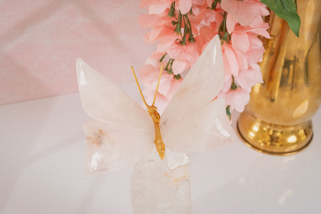 Rose Quartz Butterfly on Quartz Base,3