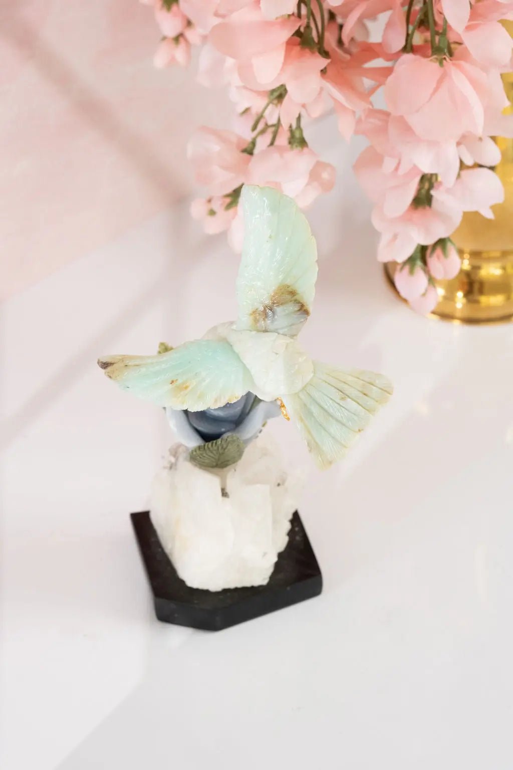 'Ethereal Wings' Andean Opal Hummingbird on Needle Quartz Base - Amethyst Goddess