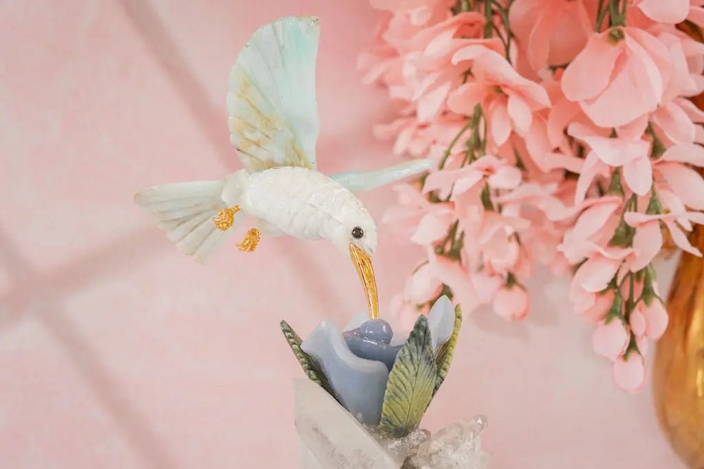 'Ethereal Wings' Andean Opal Hummingbird on Needle Quartz Base - Amethyst Goddess