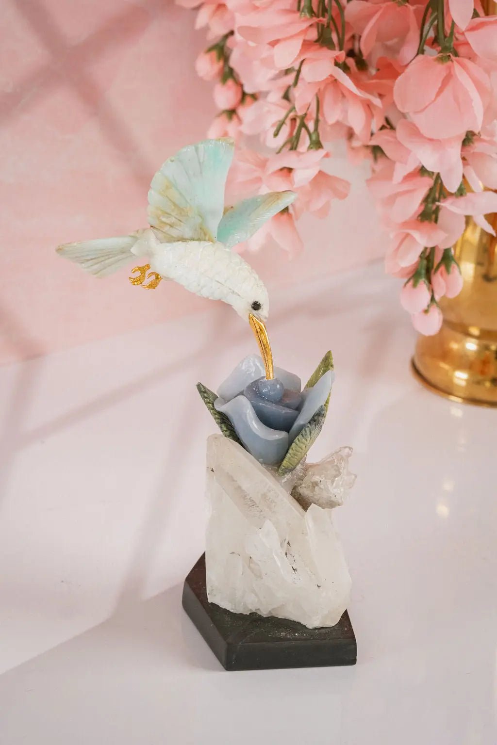 'Ethereal Wings' Andean Opal Hummingbird on Needle Quartz Base - Amethyst Goddess