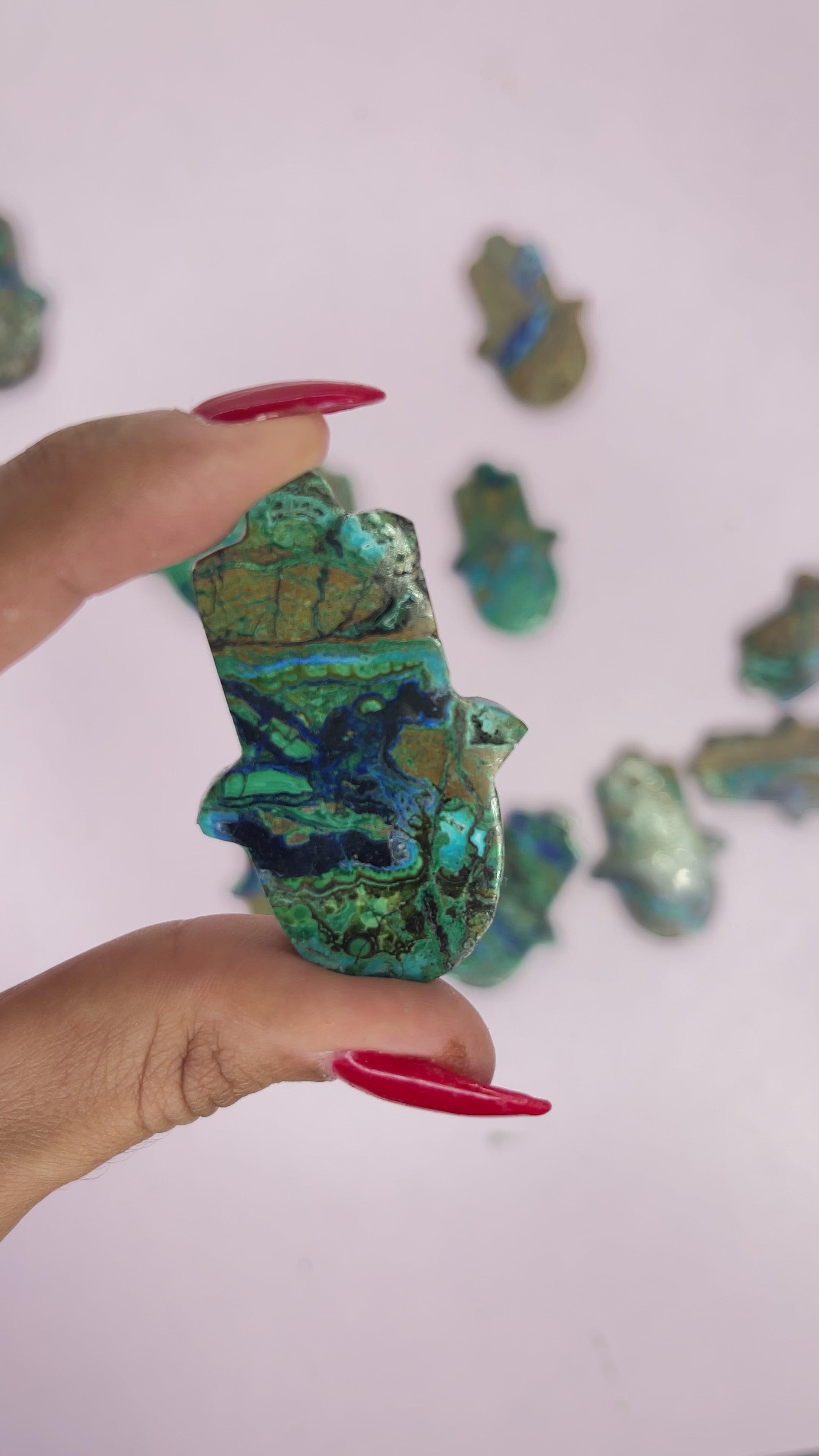 Azurite Chrysocolla Mini Hamsa Hands