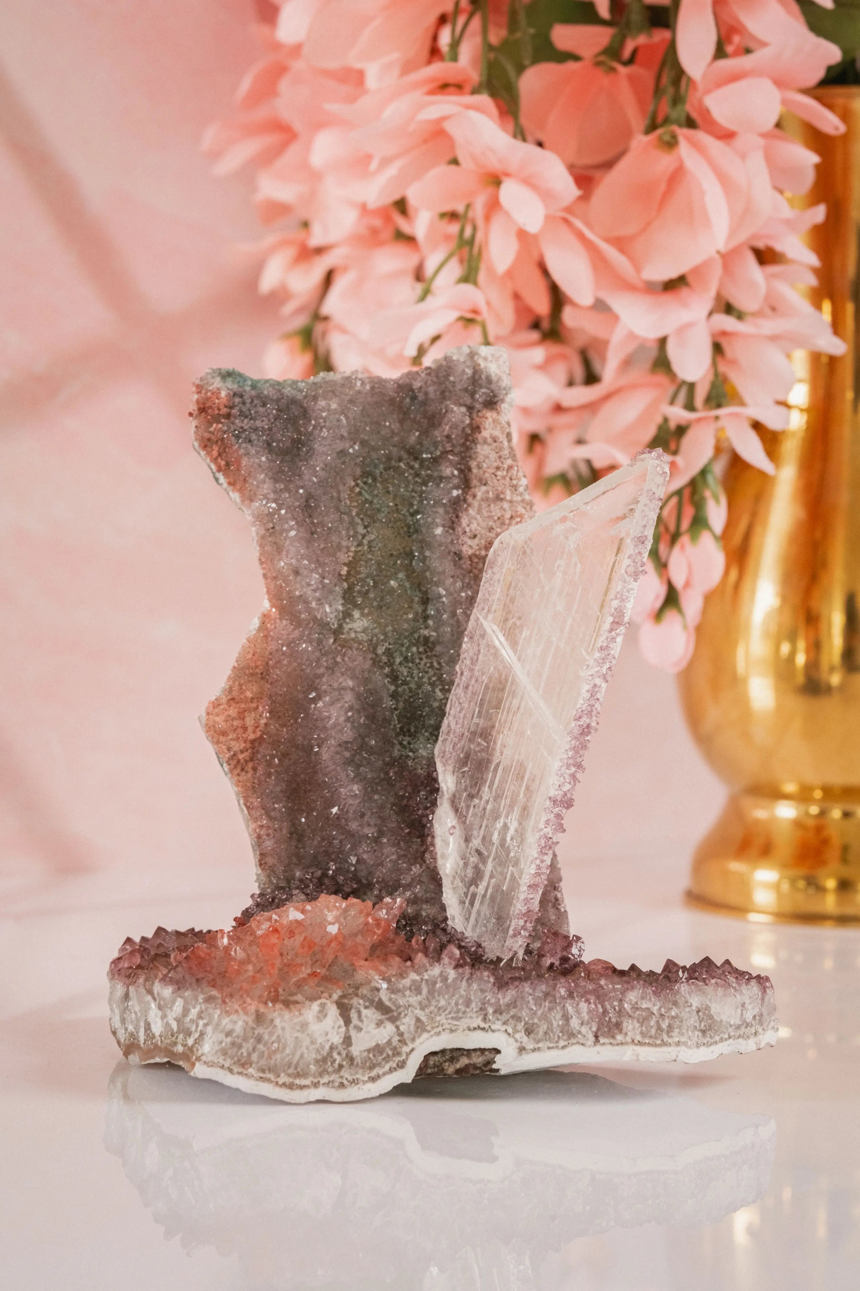 Amethyst Flowers With Selenite Gypsum - Amethyst Goddess