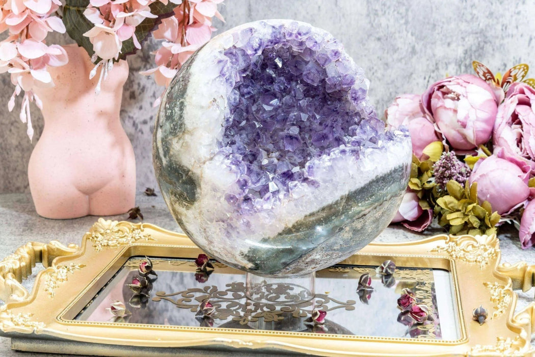 10 lb Brazilian Amethyst Open Mouth Geode Sphere - Amethyst Goddess