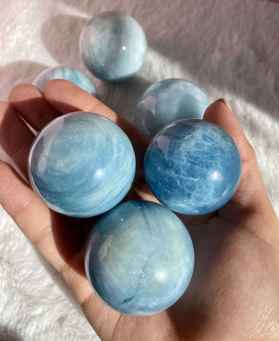 AA Grade Aquamarine Spheres For Emotional Cleansing & Calming,4