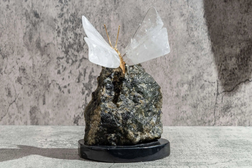 Clear Quartz Butterfly on Labradorite Freeform,3