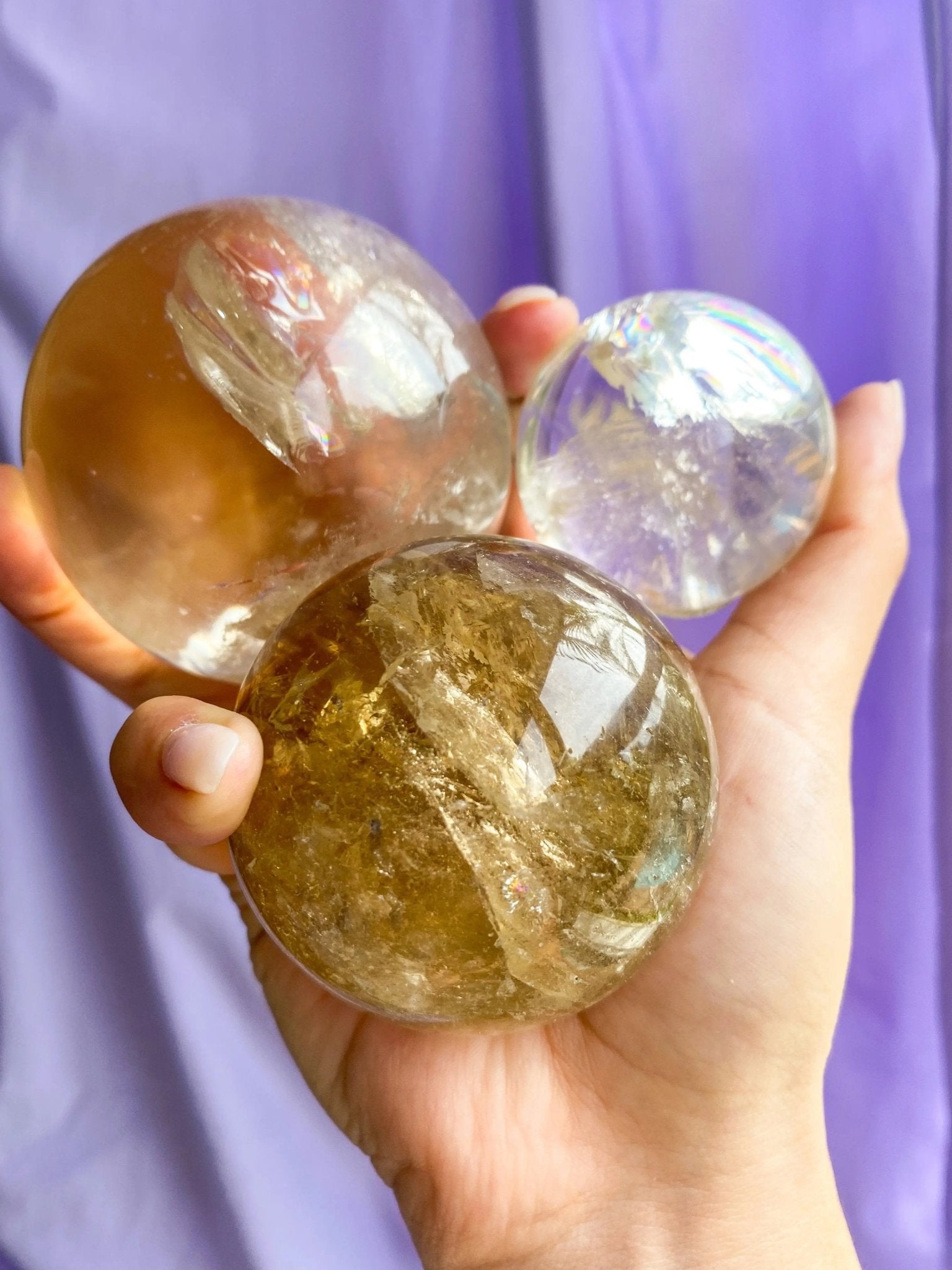 High Quality Champagne Citrine Spheres For Abundance - Amethyst Goddess