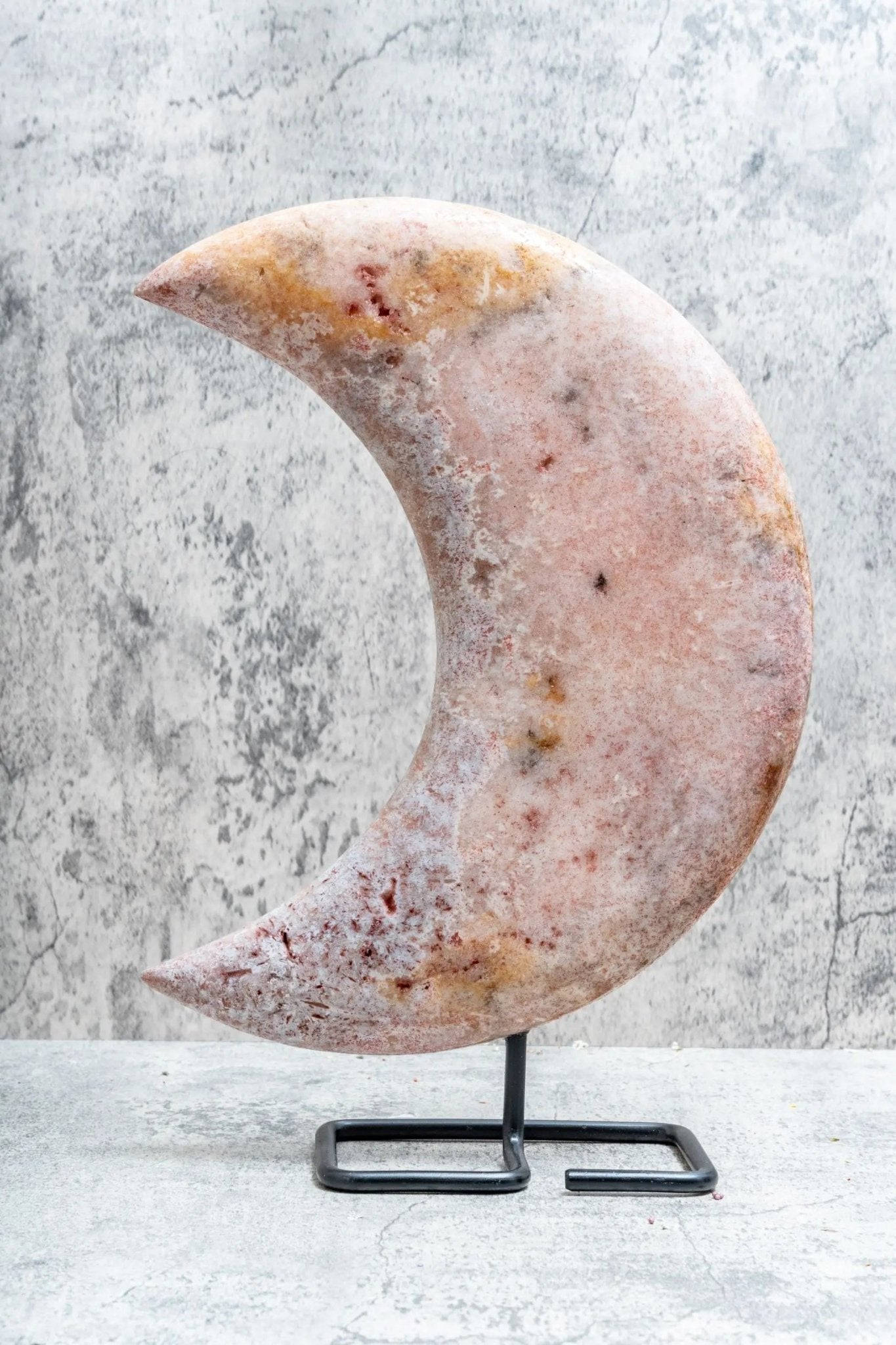Large Pink Amethyst Moon on Stand (8.77 lbs) - Amethyst Goddess