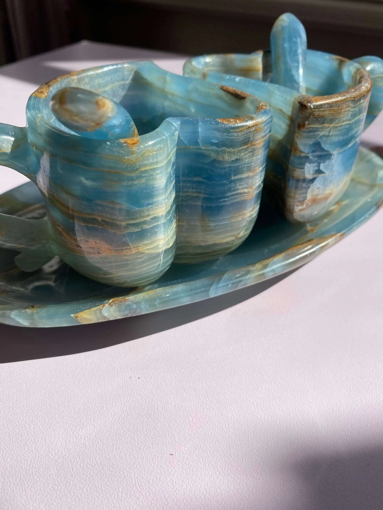 Lemurian Calcite (Blue Onyx) Tea Cups Set - Amethyst Goddess