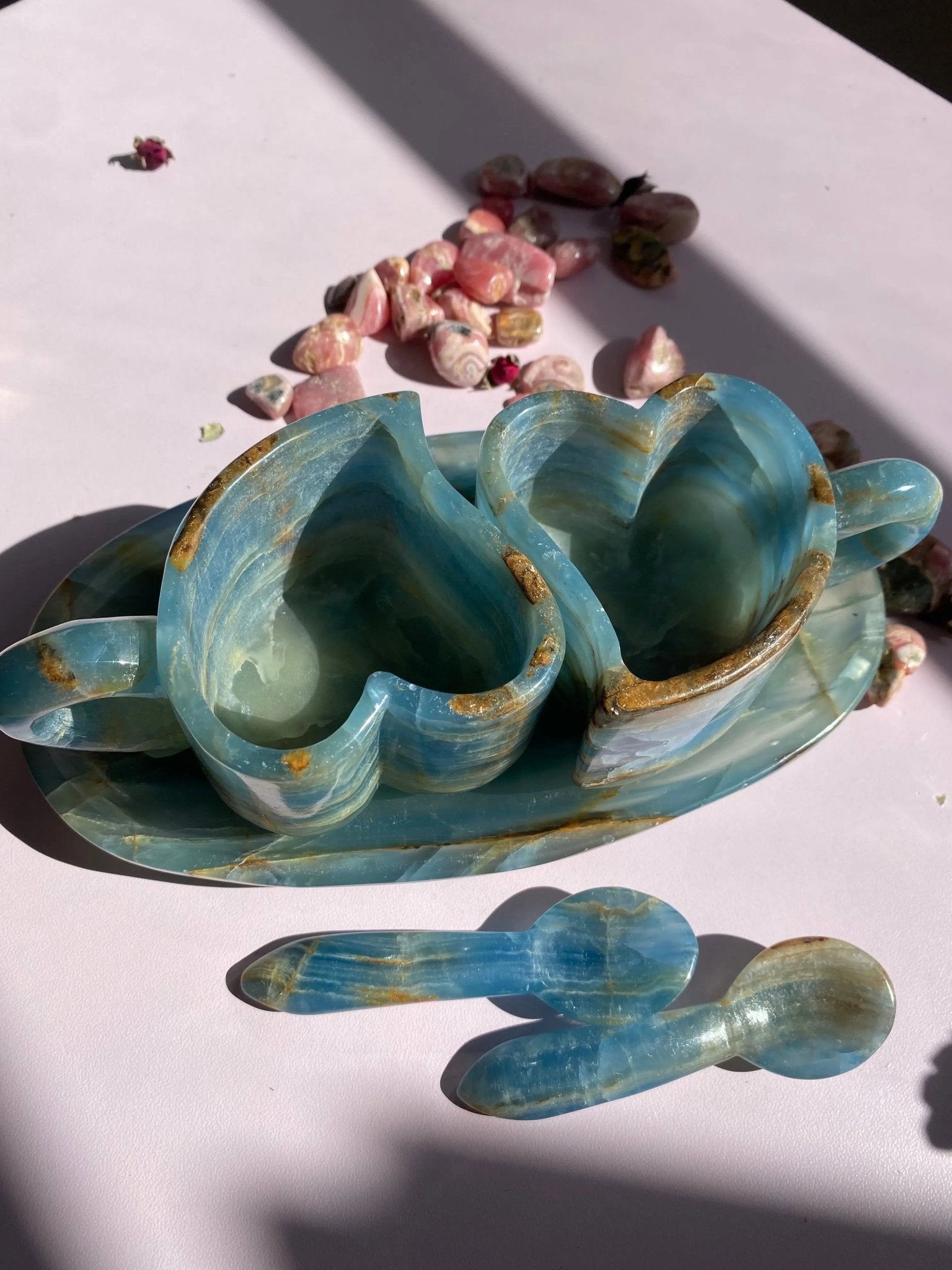 Lemurian Calcite (Blue Onyx) Tea Cups Set - Amethyst Goddess