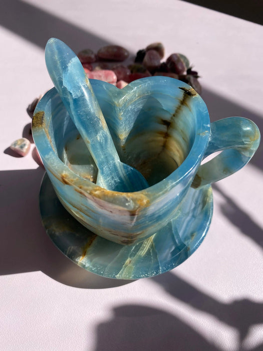 Lemurian Calcite (Blue Onyx) Tea Cups Set,4