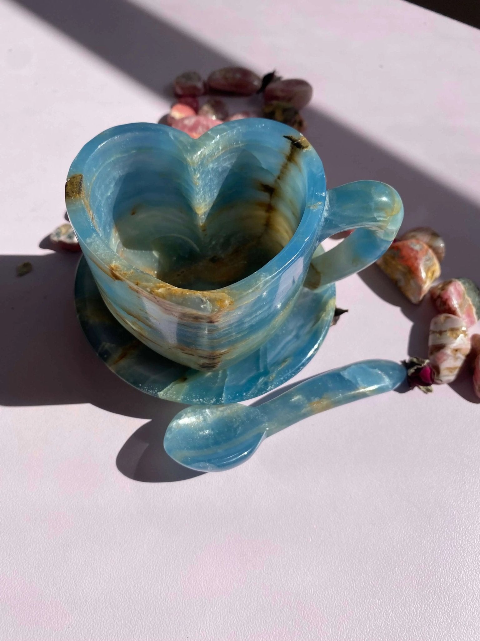 Lemurian Calcite (Blue Onyx) Tea Cups Set - Amethyst Goddess