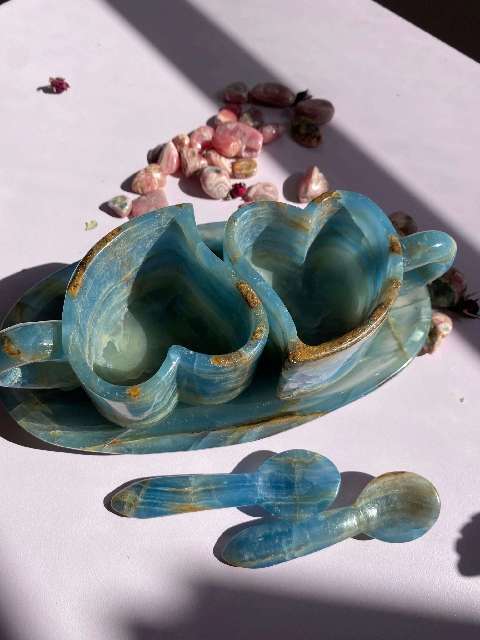 Lemurian Calcite (Blue Onyx) Tea Cups Set - Amethyst Goddess