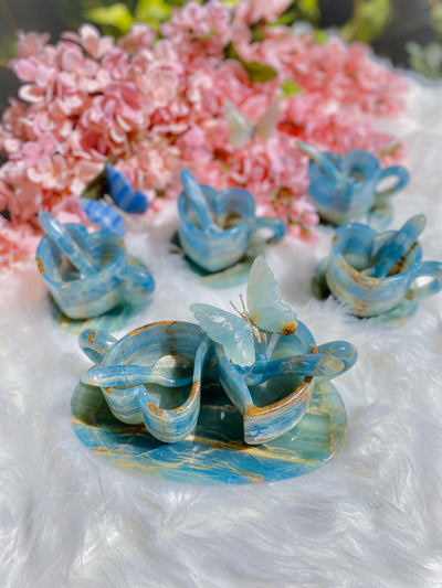 Lemurian Calcite (Blue Onyx) Tea Cups Set