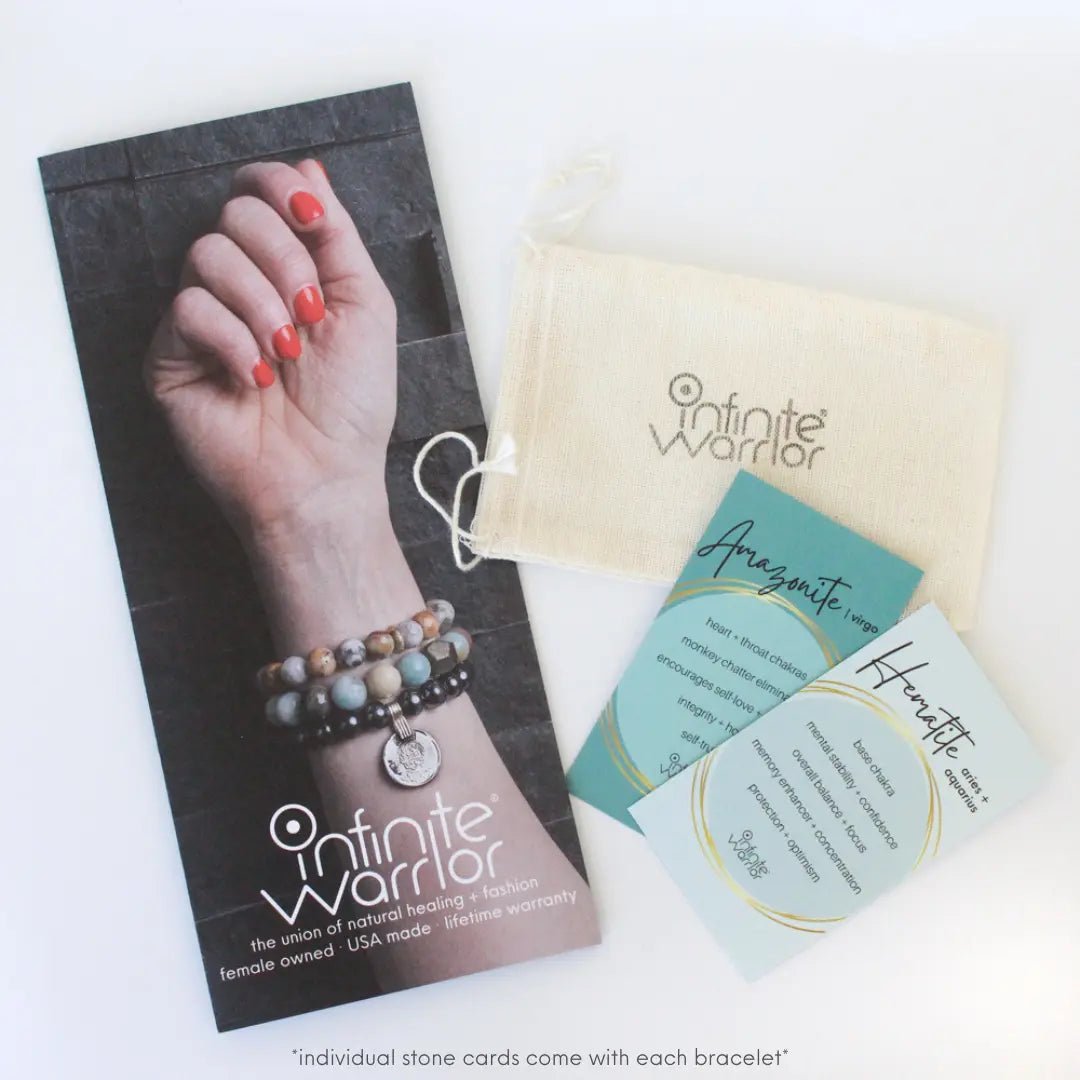 NEW Resort Wear Dubai Aquamarine + Gold Rings Healing Bracelet - Amethyst Goddess